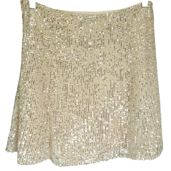 LOFT Sequin Mini Skirt Beige Silver Lined Flowy Party Holiday Glam Sz 6 NWT - Picture 5 of 10
